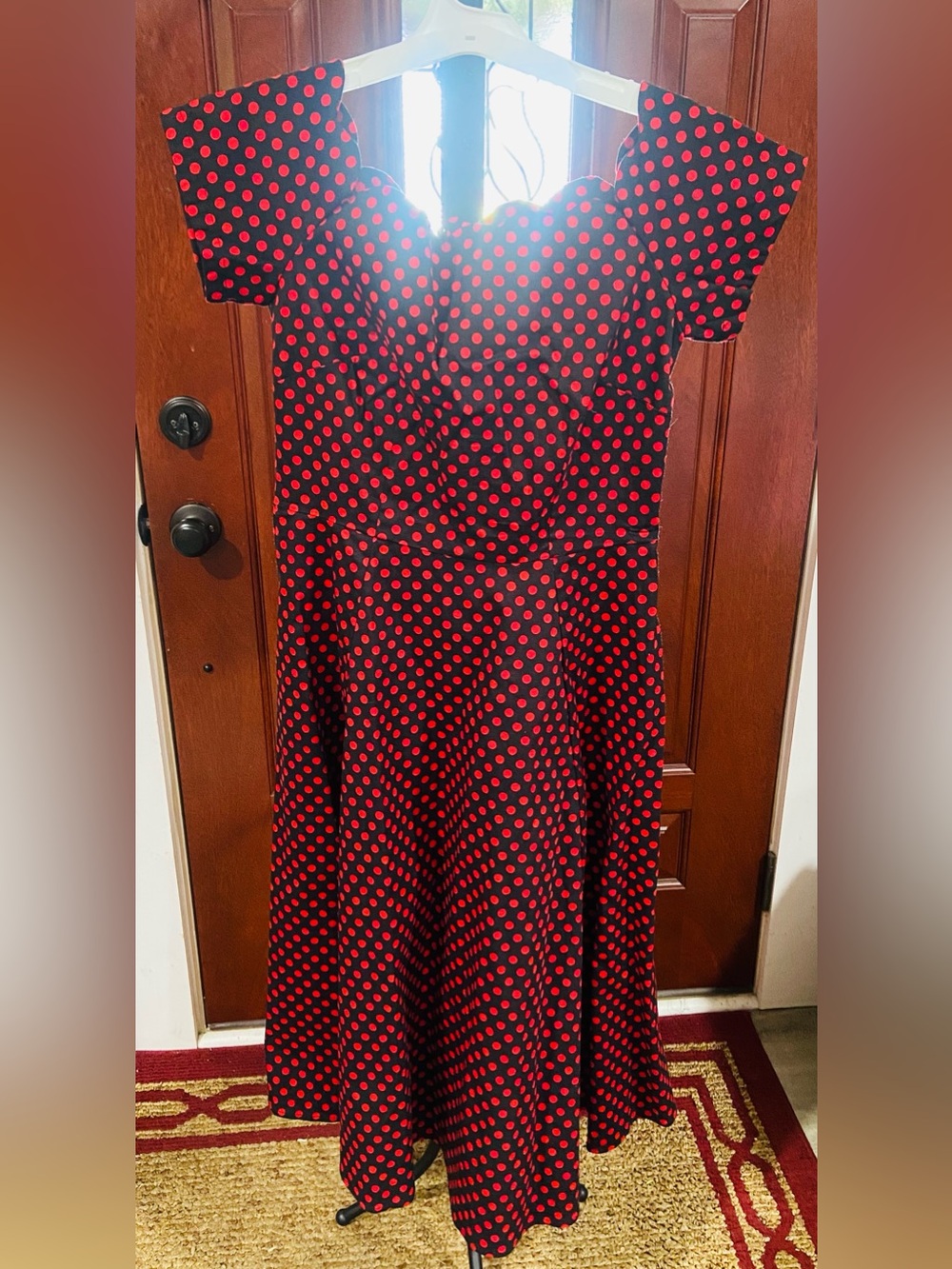 Acevog Black Midi Dress with Red Polka Dots
